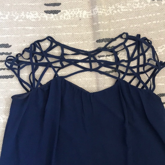 navy blue chiffon mini dress - Picture 2 of 4